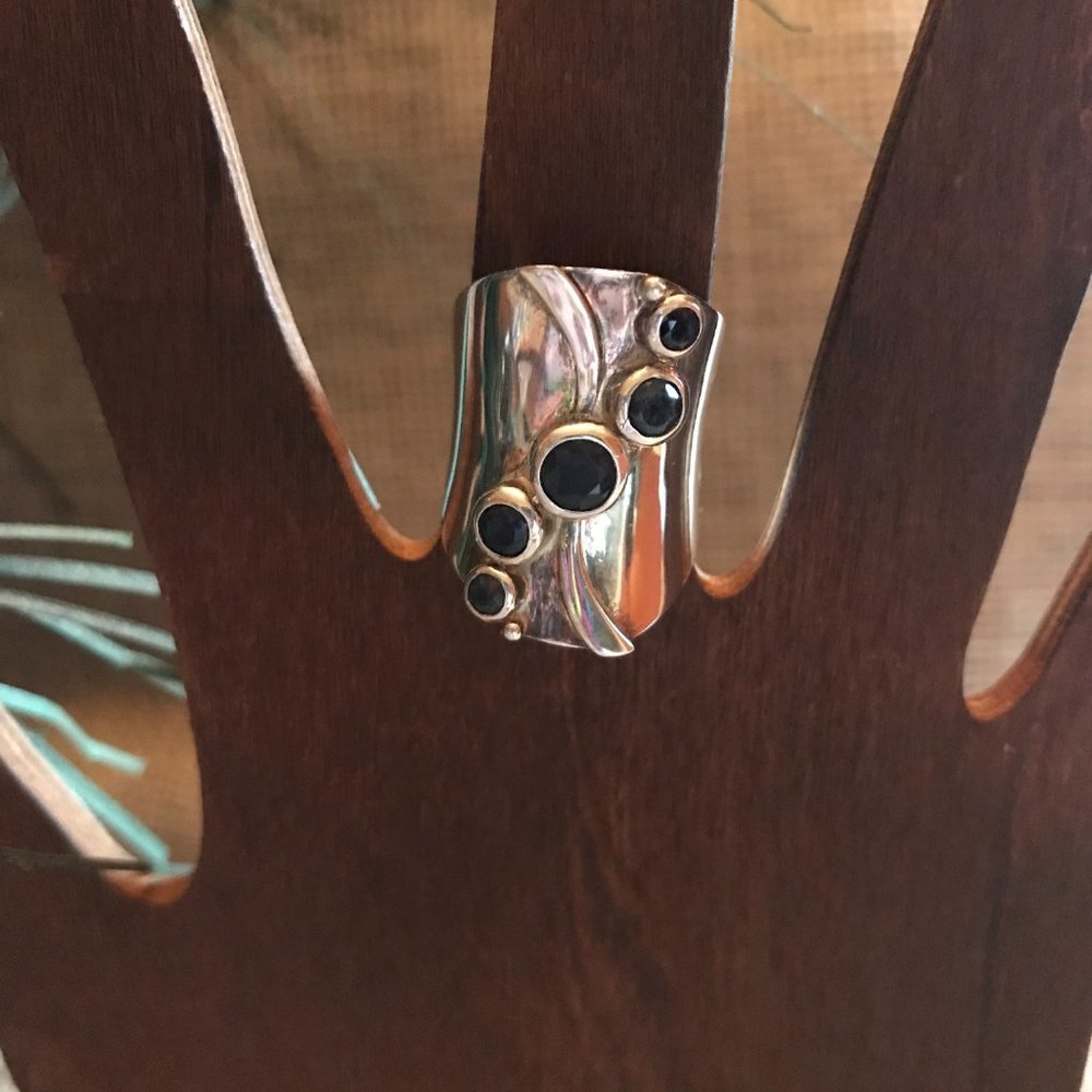 Sterling Silver Sapphire Wave Ring - Size 6